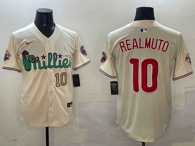 Men Philadelphia Phillies #10 Realmuto Cream Three generations Joint Name Game 2025 Nike MLB Jersey style 2